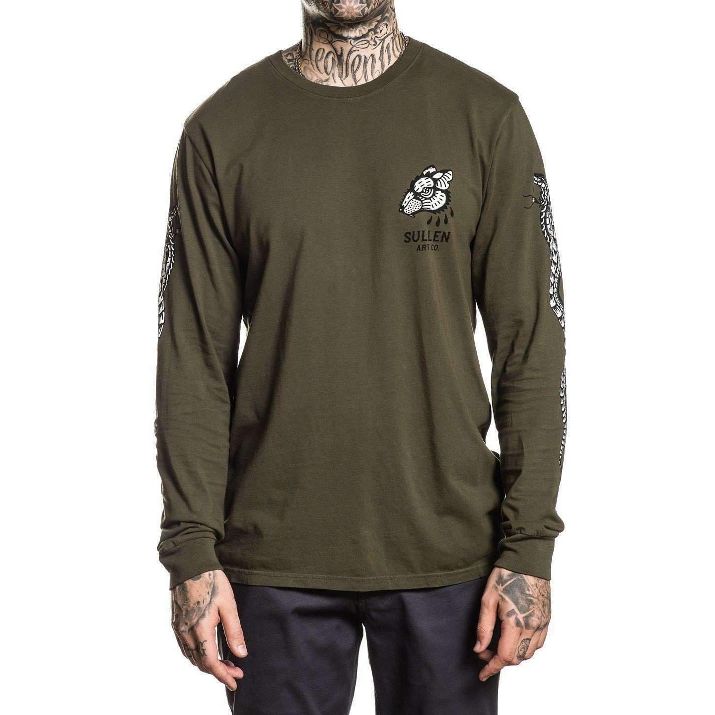 Victor Balclav Olive Standard Fit Long Sleeve Shirt-Mens Jumpers, Hoodies & Long Sleeves-Scarlett Dawn