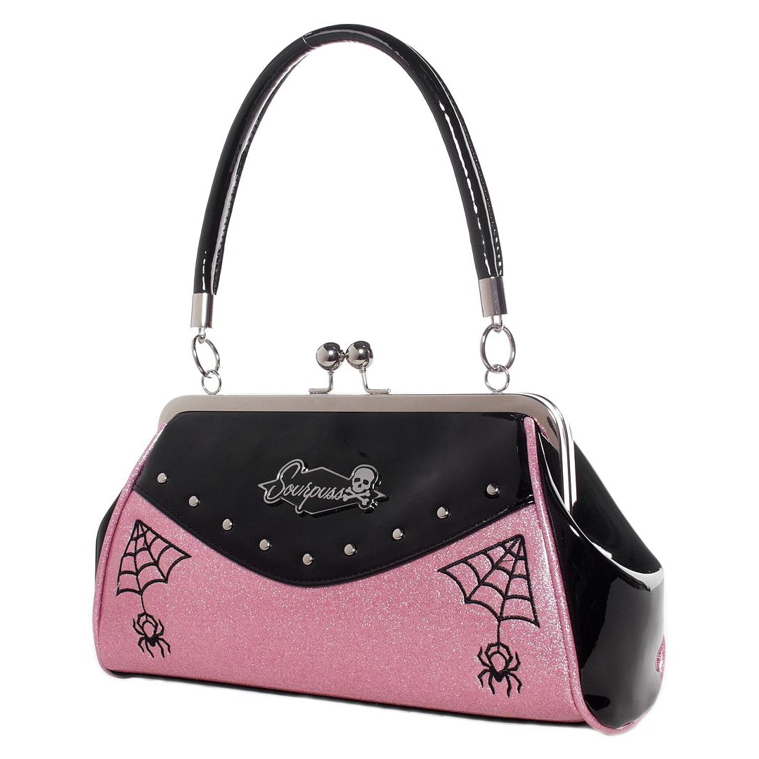 Webbed Widow Purse Black/Pink-Womens Handbags, Purses & Wallets-Scarlett Dawn