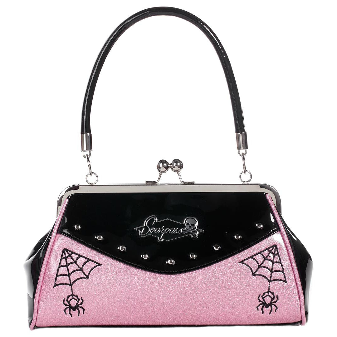 Webbed Widow Purse Black/Pink-Womens Handbags, Purses &amp; Wallets-Scarlett Dawn