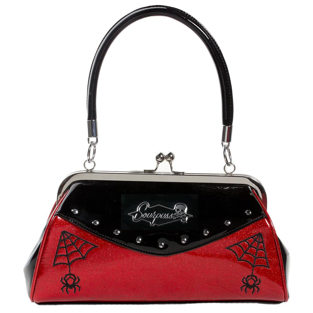 Webbed Widow Purse Black/Red-Womens Handbags, Purses & Wallets-Scarlett Dawn