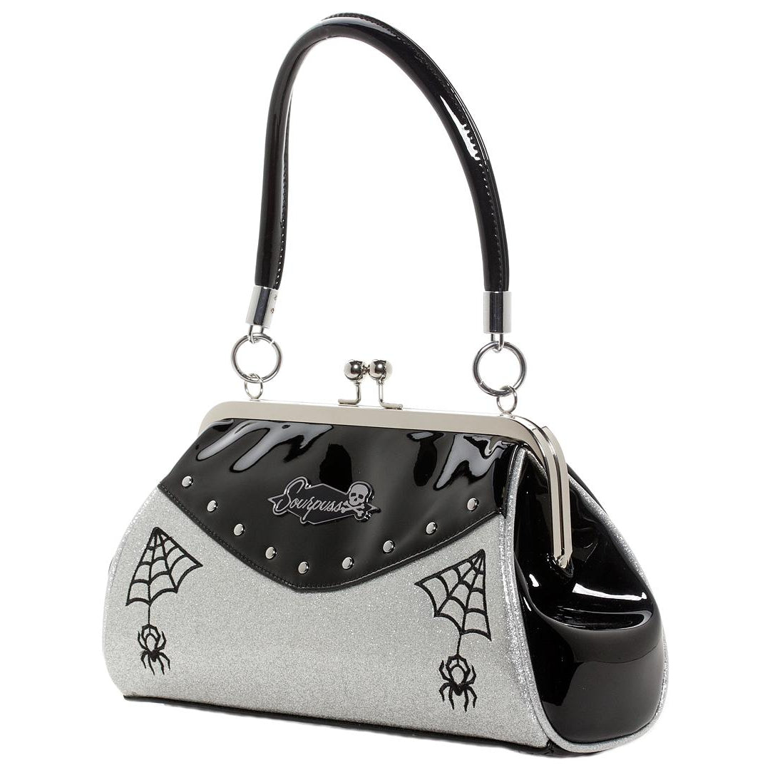 Webbed Widow Purse Black/Silver-Womens Handbags, Purses & Wallets-Scarlett Dawn