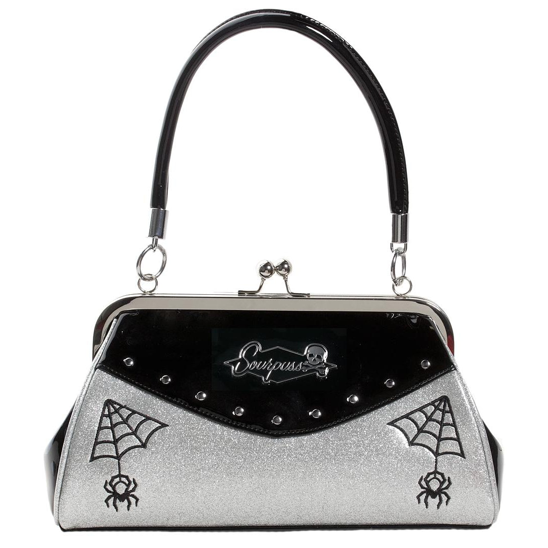 Webbed Widow Purse Black/Silver-Womens Handbags, Purses &amp; Wallets-Scarlett Dawn