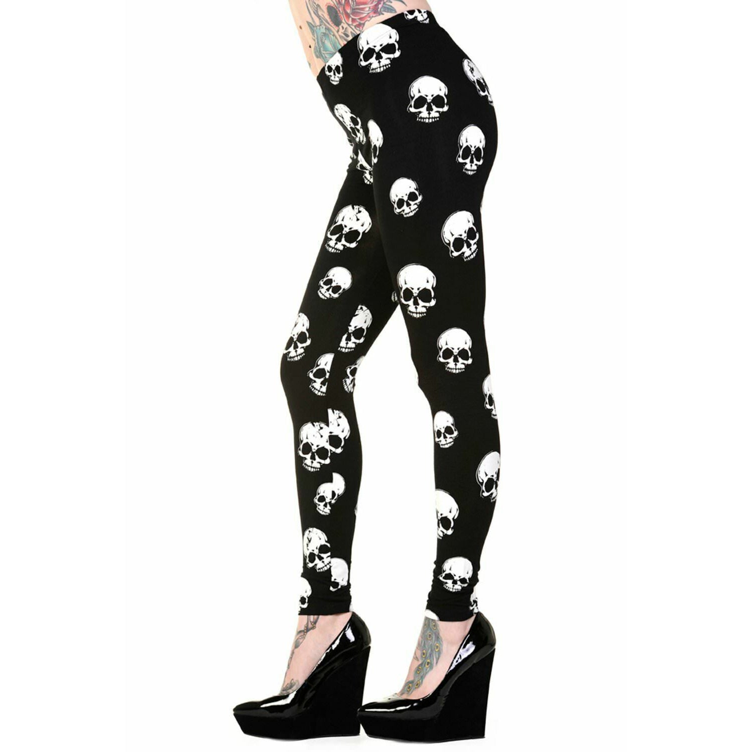 White Skull Leggings-Womens Leggings & Pants-Scarlett Dawn