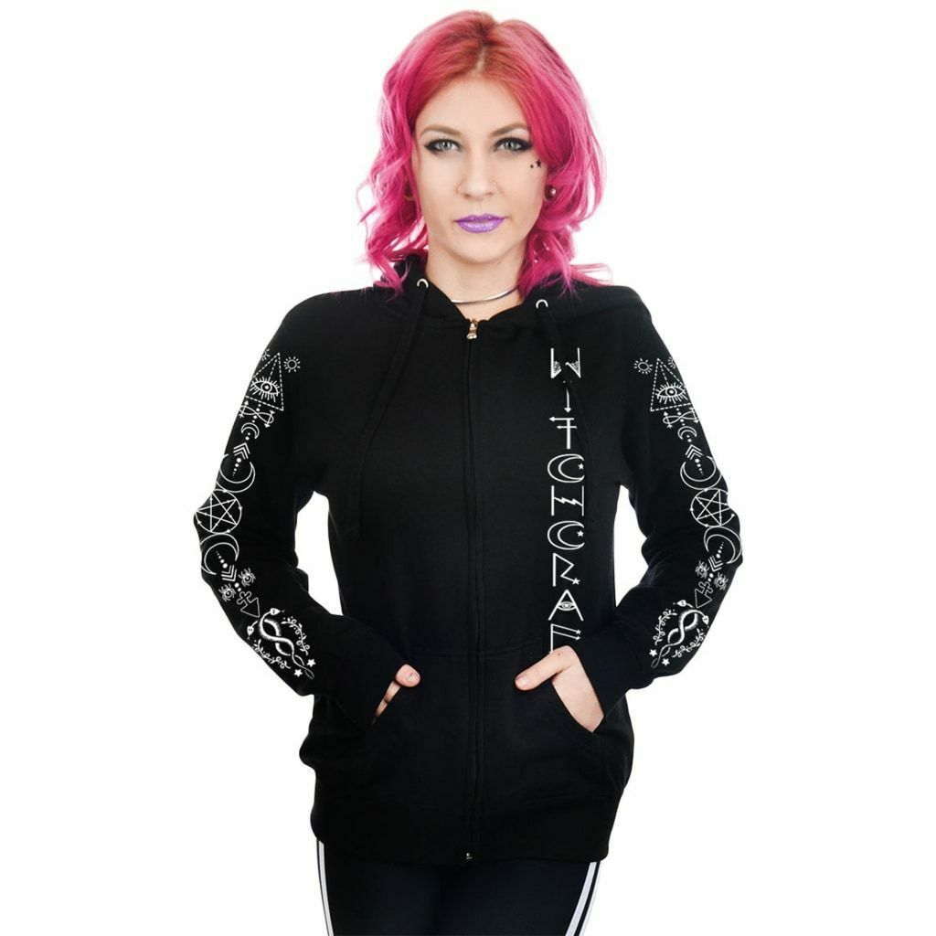 Witchcraft Occult Symbols Zipped Hoodie-Womens Jumpers &amp; Hoodies-Scarlett Dawn