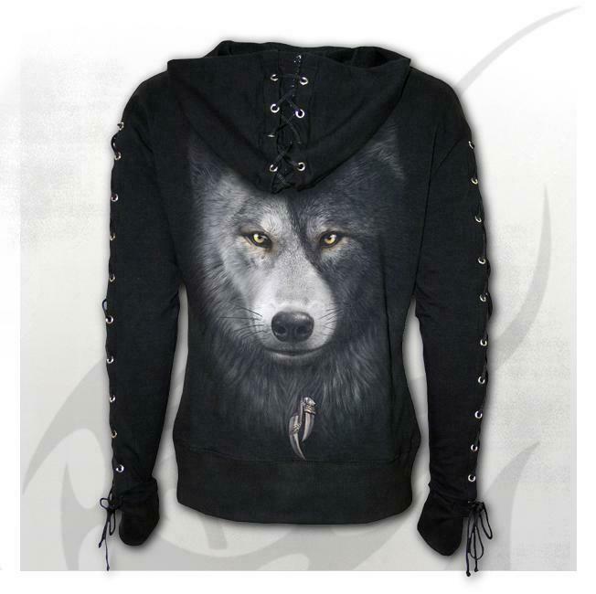 Wolf Chi Laceup Full Zipped Glitter Hoody-Womens Jumpers & Hoodies-Scarlett Dawn