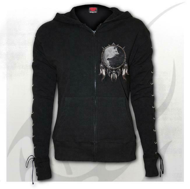 Wolf Chi Laceup Full Zipped Glitter Hoody-Womens Jumpers & Hoodies-Scarlett Dawn