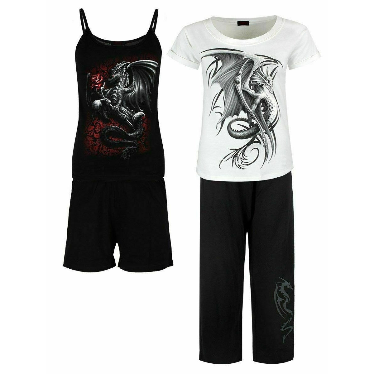 Wyern Dragon Graphic 4-Piece Womens Pyjamas Set-Womens Pyjamas & Sleepwear-Scarlett Dawn