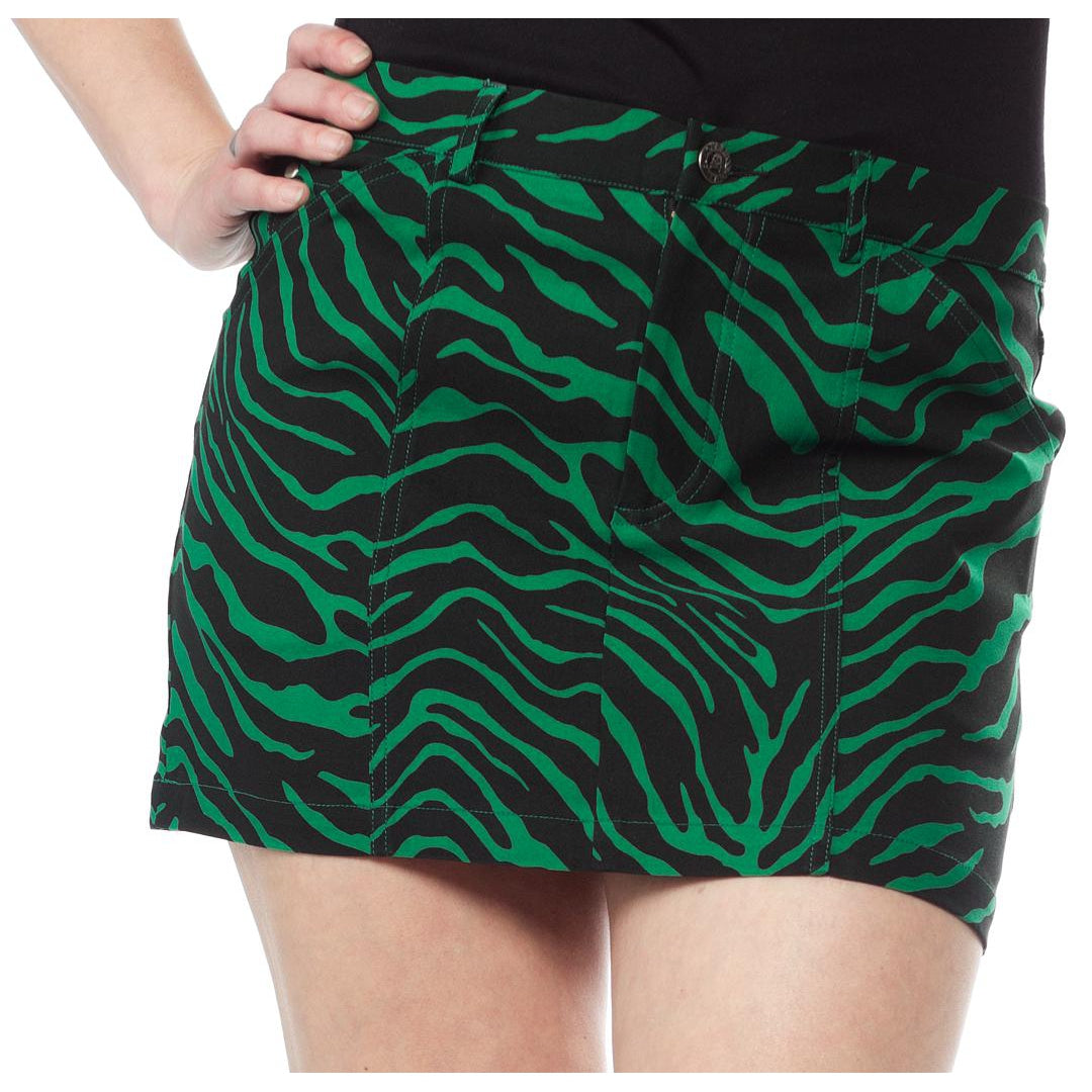 Zebra Five Pocket Green Womens Mini Skirt-Womens Shorts & Skirts-Scarlett Dawn
