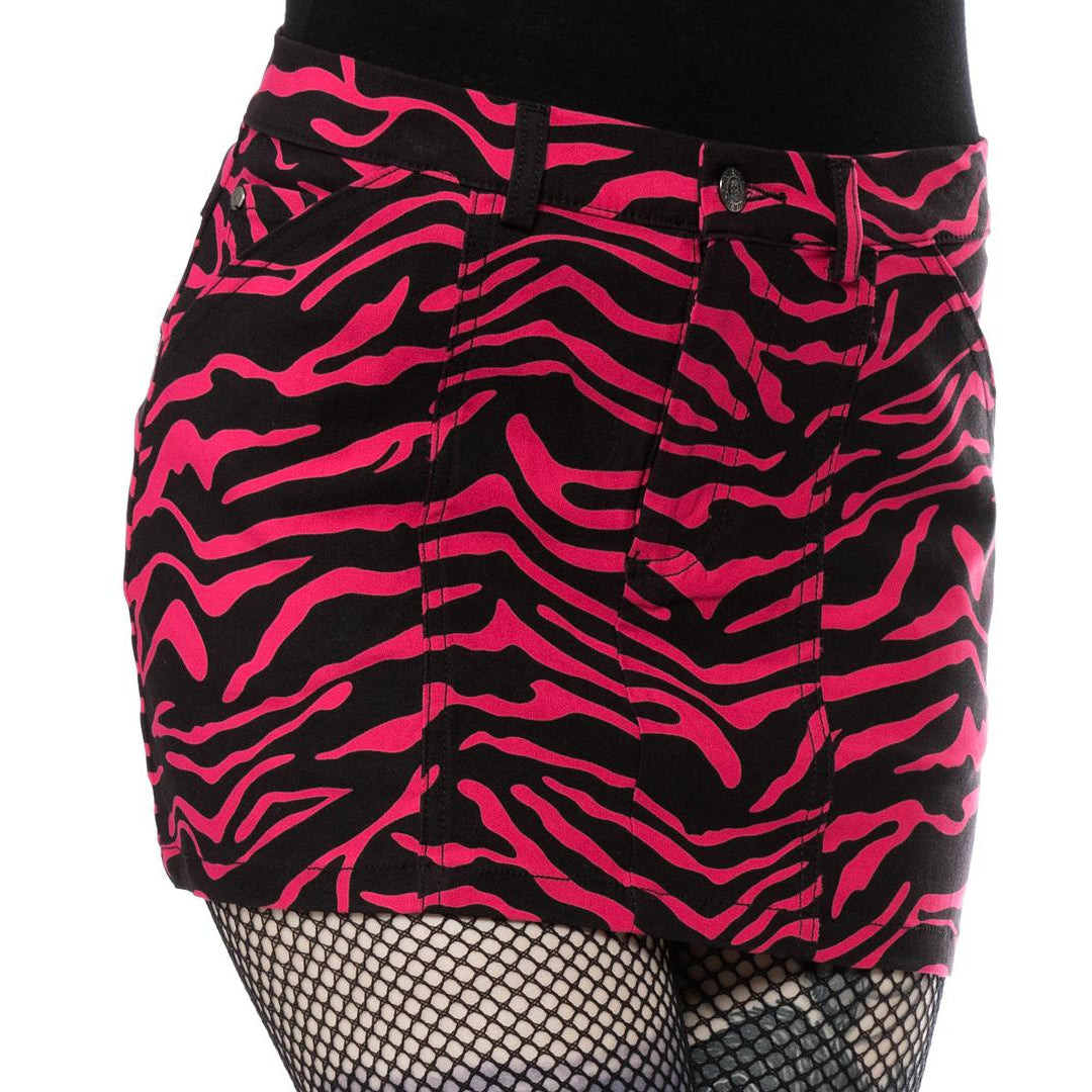 Zebra Five Pocket Pink Womens Mini Skirt-Womens Shorts &amp; Skirts-Scarlett Dawn
